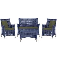 Jogo Sofá 2 Poltronas E Mesa Igapó Fendi E13 Trama Original Azul - 1