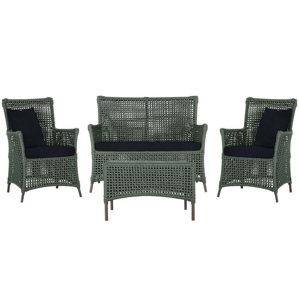 Jogo Sofá 2 Poltronas E Mesa Igapó Marrom E12 Trama Original Verde - 1