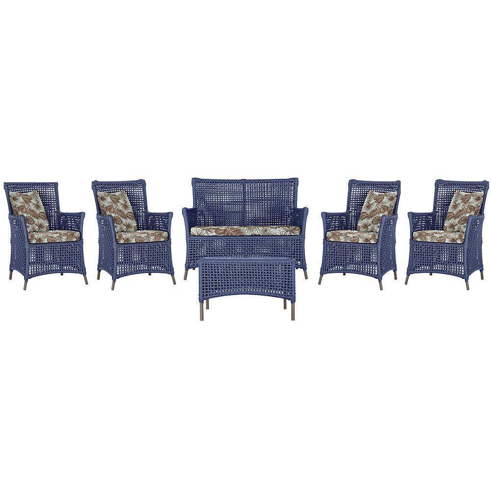 Jogo Sofá 4 Poltronas E Mesa Igapó Marrom E6 Trama Original Azul - 1