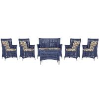 Jogo Sofá 4 Poltronas E Mesa Igapó Fendi E6 Trama Original Azul - 1