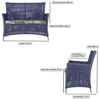 Jogo Sofá 4 Poltronas E Mesa Igapó Fendi E6 Trama Original Azul - 2