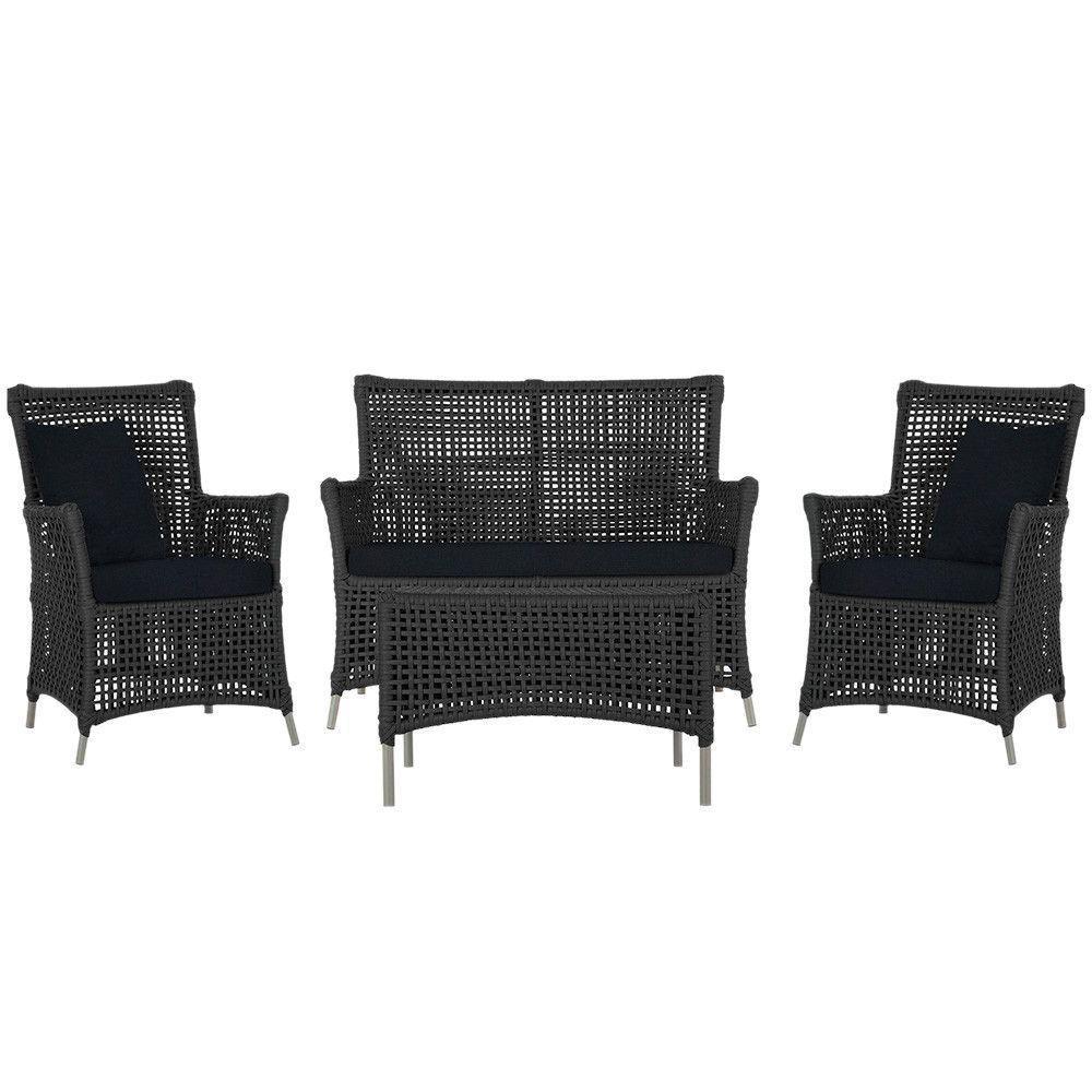 Jogo Sofá 2 Poltronas E Mesa Igapó Fendi E12 Trama Original Preto - 1