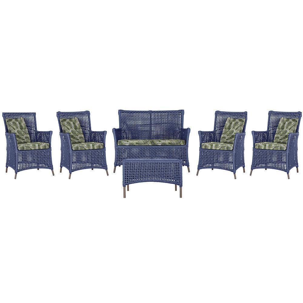 Jogo Sofá 4 Poltronas E Mesa Igapó Marrom E5 Trama Original Azul - 1