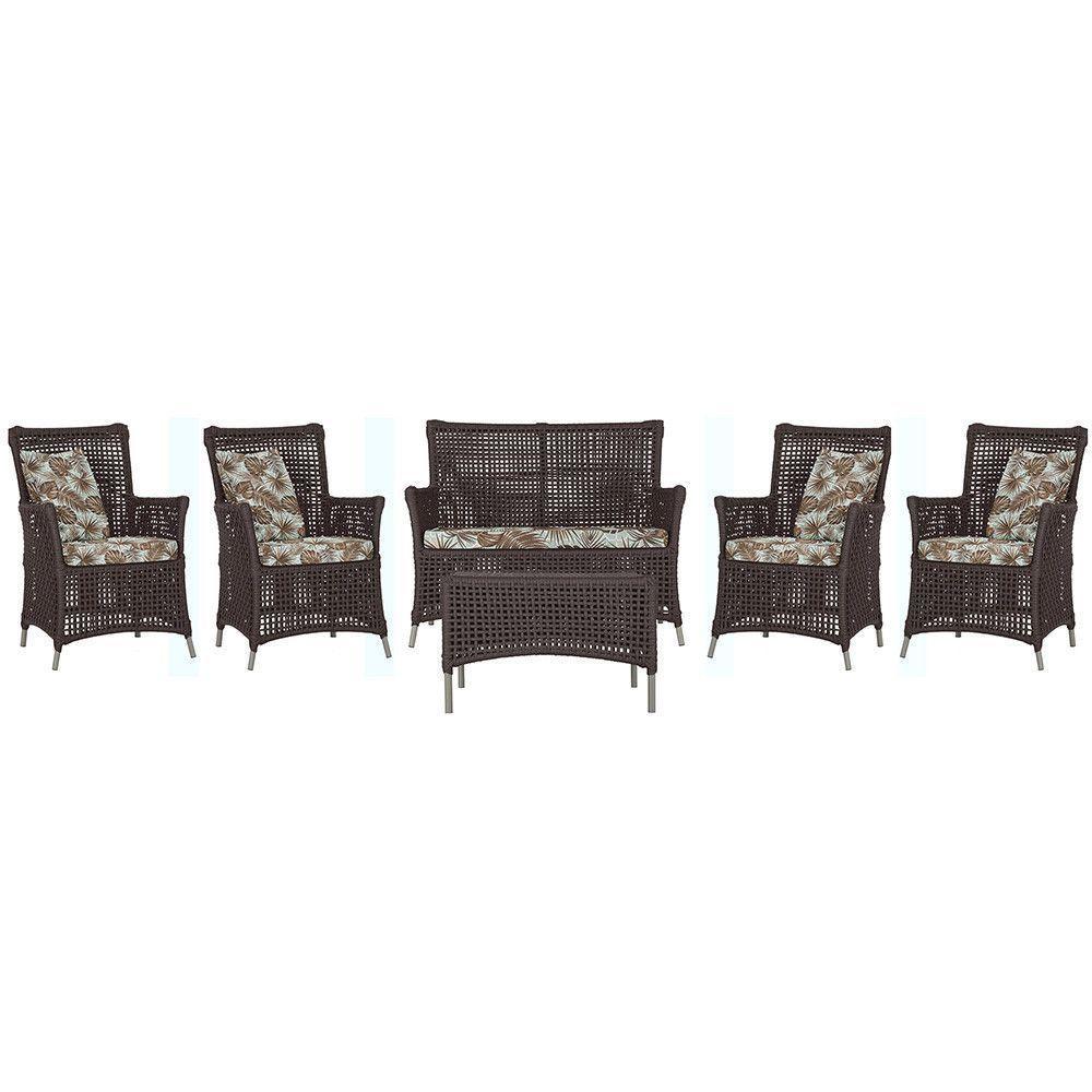 Jogo Sofá 4 Poltronas E Mesa Igapó Fendi E6 Trama Original Marrom - 1