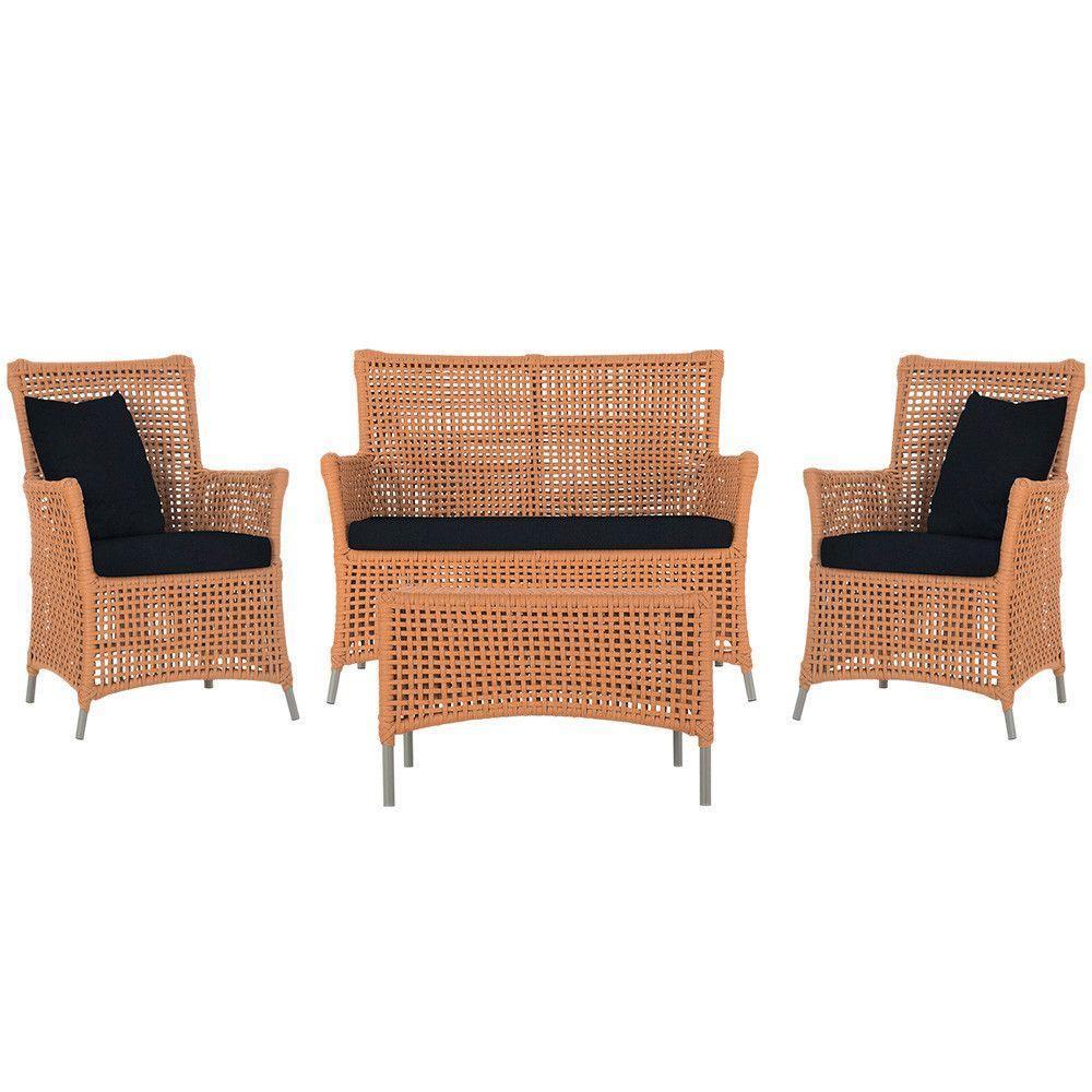 Jogo Sofá 2 Poltronas E Mesa Igapó Fendi E12 Trama Original Terra Cota - 1