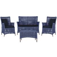 Jogo Sofá 2 Poltronas E Mesa Igapó Marrom E12 Trama Original Azul - 1