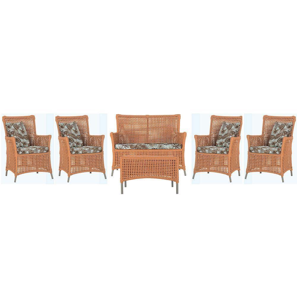 Jogo Sofá 4 Poltronas E Mesa Igapó Fendi E6 Trama Original Terra Cota - 1