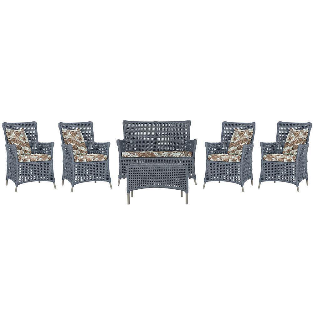 Jogo Sofá 4 Poltronas E Mesa Igapó Fendi E6 Trama Original Prata - 1