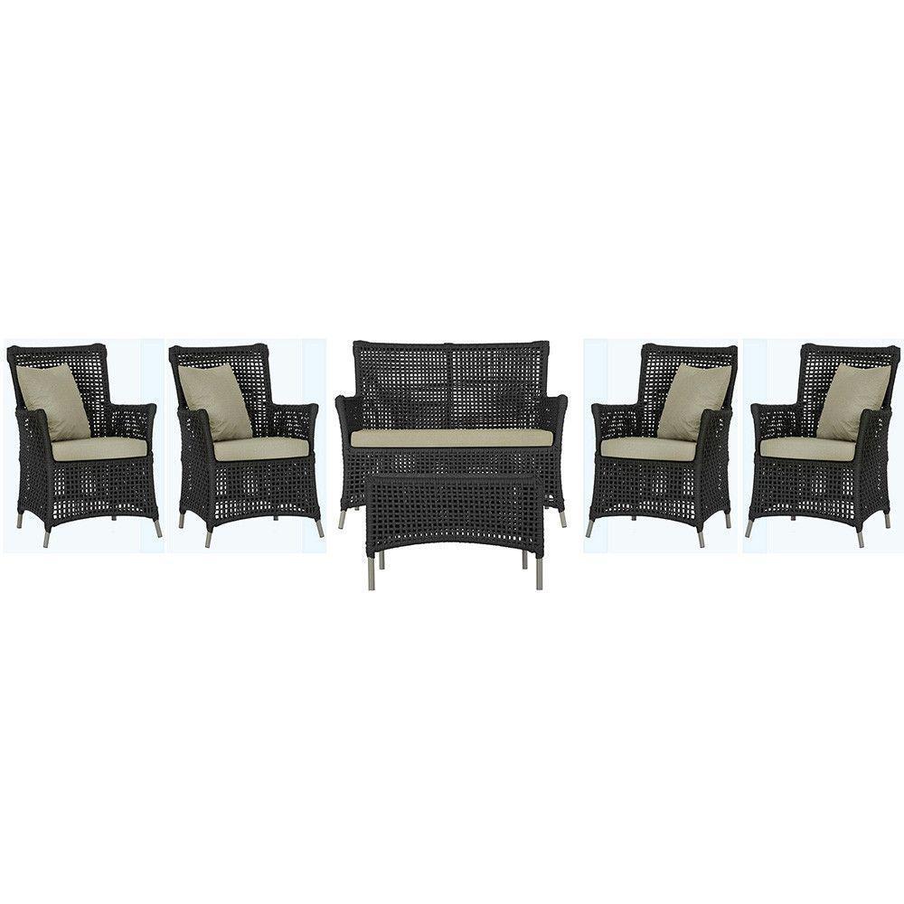 Jogo Sofá 4 Poltronas E Mesa Igapó Fendi E7 Trama Original Preto - 1