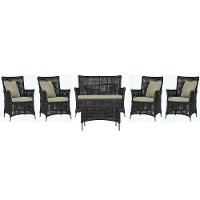 Jogo Sofá 4 Poltronas E Mesa Igapó Fendi E7 Trama Original Preto - 1