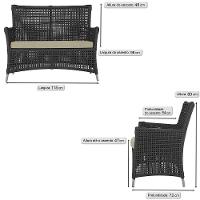 Jogo Sofá 4 Poltronas E Mesa Igapó Fendi E7 Trama Original Preto - 2