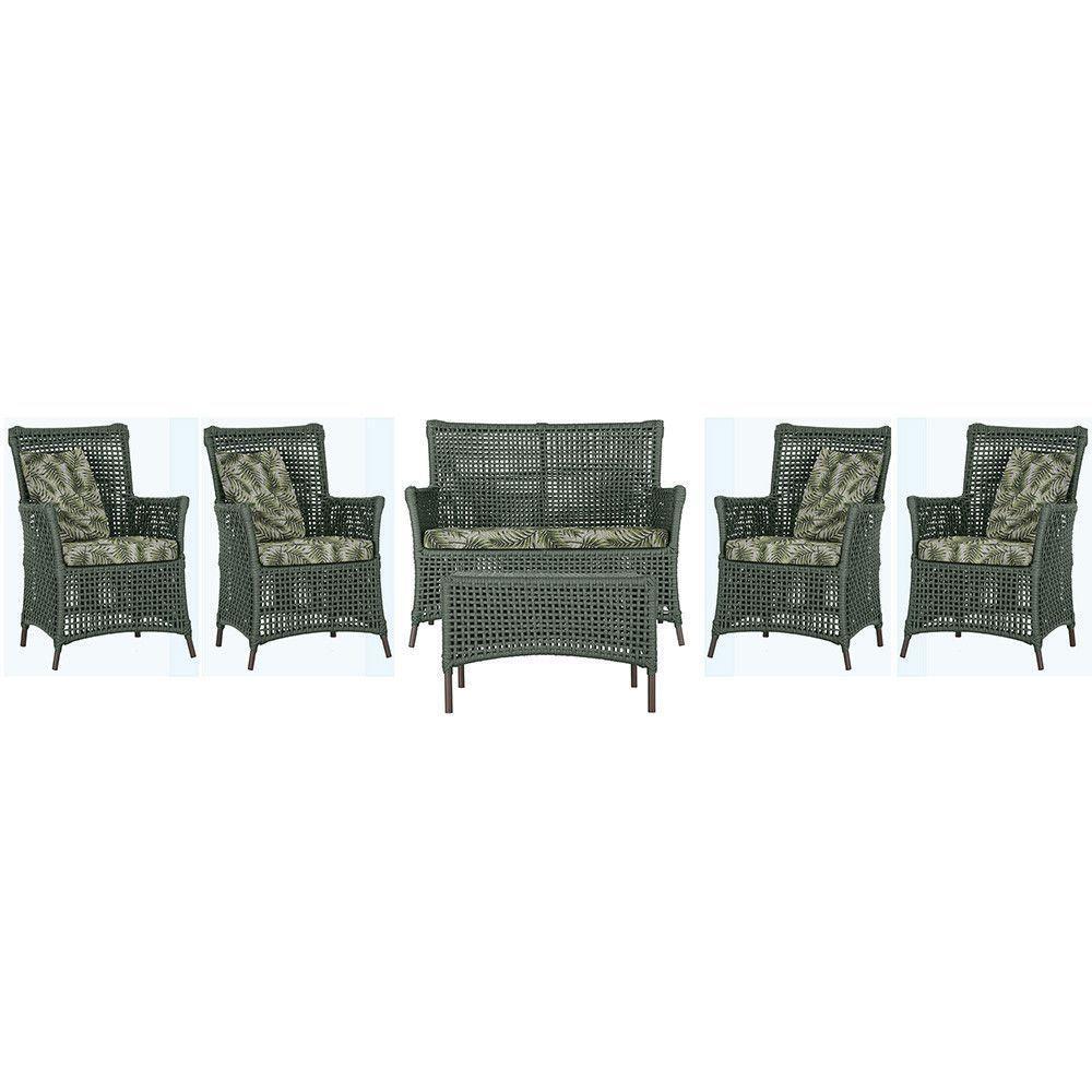 Jogo Sofá 4 Poltronas E Mesa Igapó Marrom E5 Trama Original Verde - 1