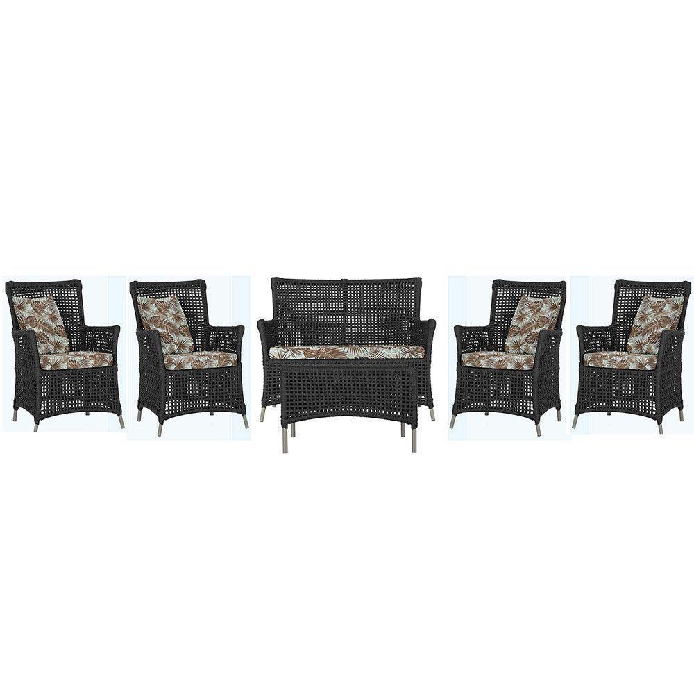 Jogo Sofá 4 Poltronas E Mesa Igapó Fendi E6 Trama Original Preto - 1