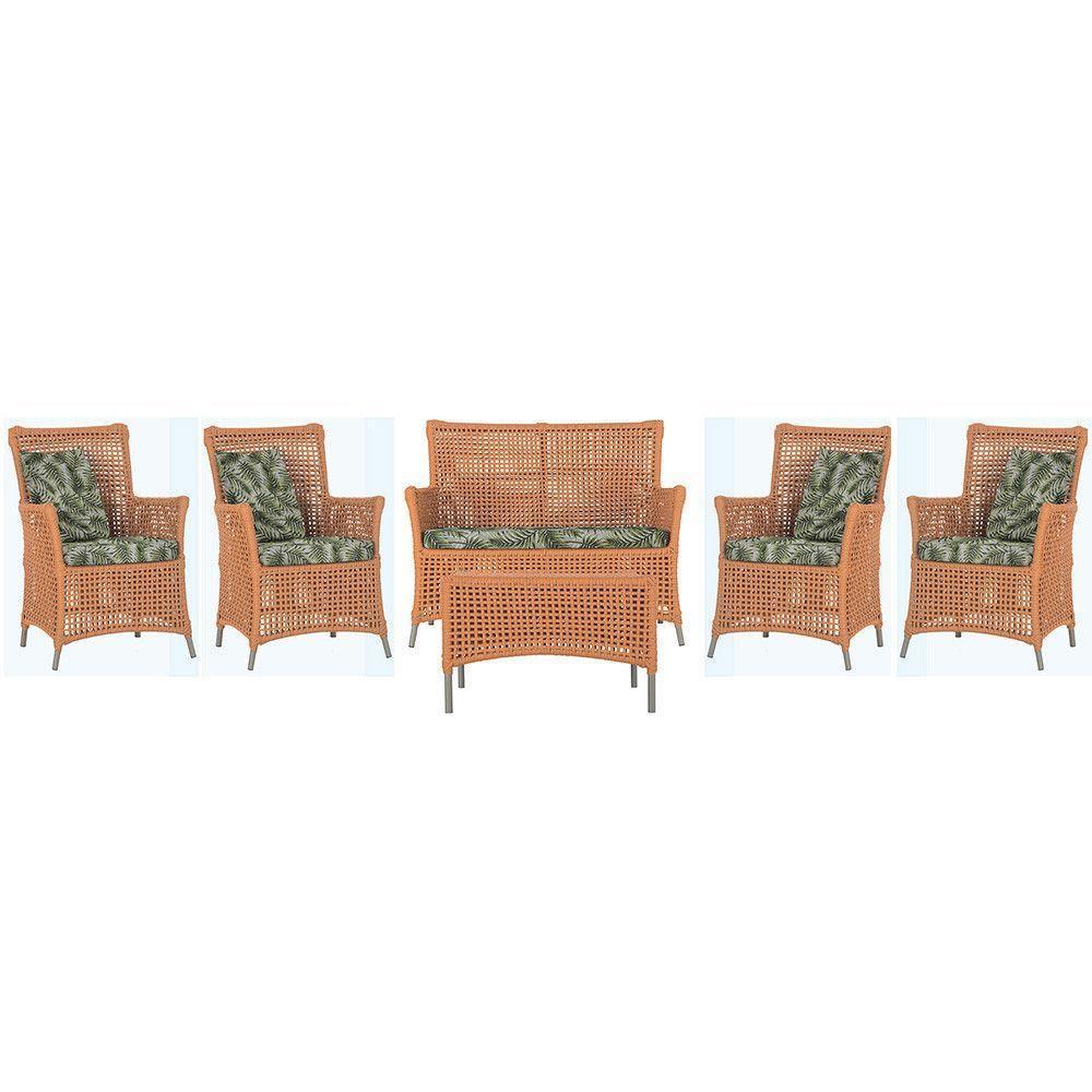 Jogo Sofá 4 Poltronas E Mesa Igapó Fendi E5 Trama Original Terra Cota - 1