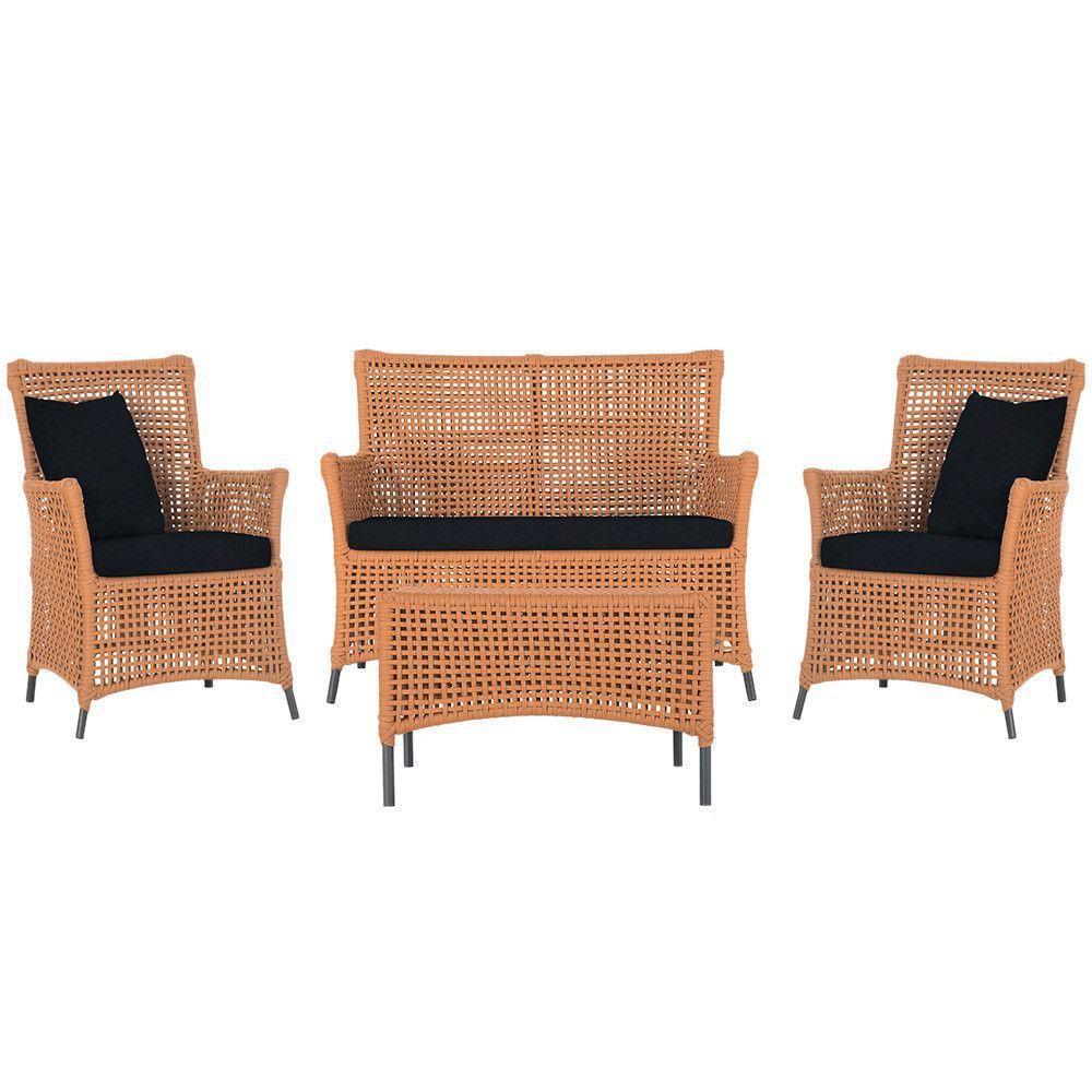 Jogo Sofá 2 Poltronas E Mesa Igapó Preta E12 Trama Original Terra Cota - 1