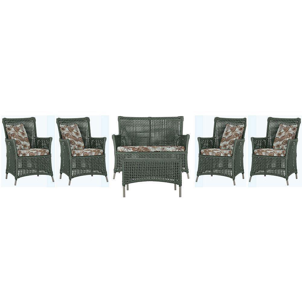 Jogo Sofá 4 Poltronas E Mesa Igapó Fendi E6 Trama Original Verde - 1