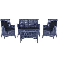 Jogo Sofá 2 Poltronas E Mesa Igapó Preta E12 Trama Original Azul - 1