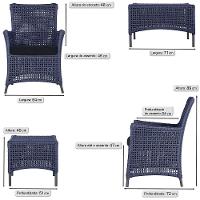 Jogo Sofá 2 Poltronas E Mesa Igapó Preta E12 Trama Original Azul - 3