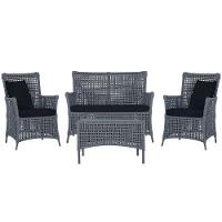 Jogo Sofá 2 Poltronas E Mesa Igapó Preta E12 Trama Original Prata - 1