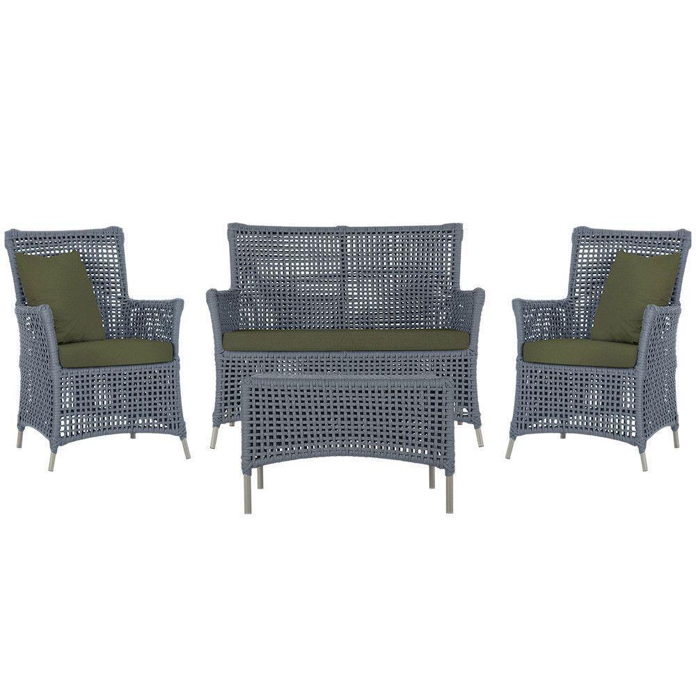 Jogo Sofá 2 Poltronas E Mesa Igapó Fendi E13 Trama Original Prata - 1