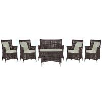 Jogo Sofá 4 Poltronas E Mesa Igapó Fendi E3 Trama Original Marrom - 1