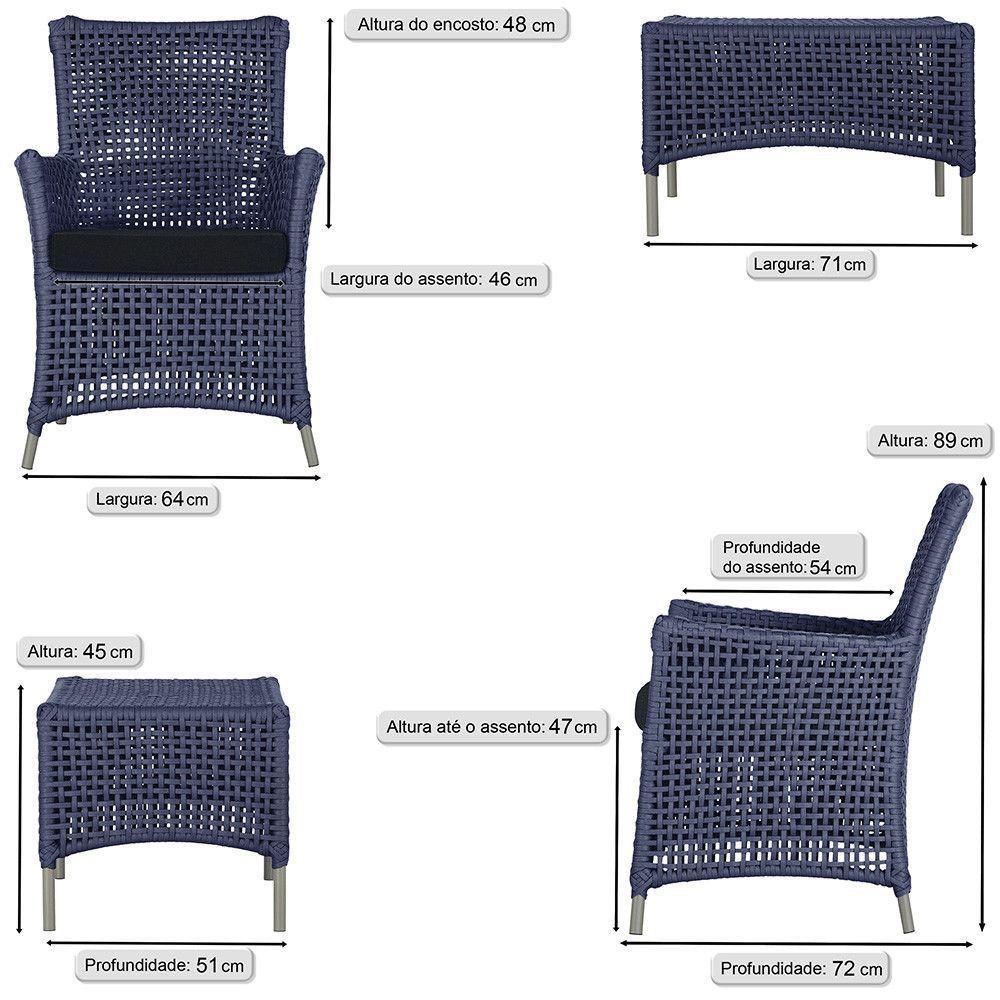Jogo Sofá 2 Poltronas E Mesa Igapó Fendi E12 Trama Original Azul - 3