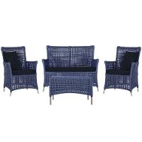 Jogo Sofá 2 Poltronas E Mesa Igapó Fendi E12 Trama Original Azul - 1