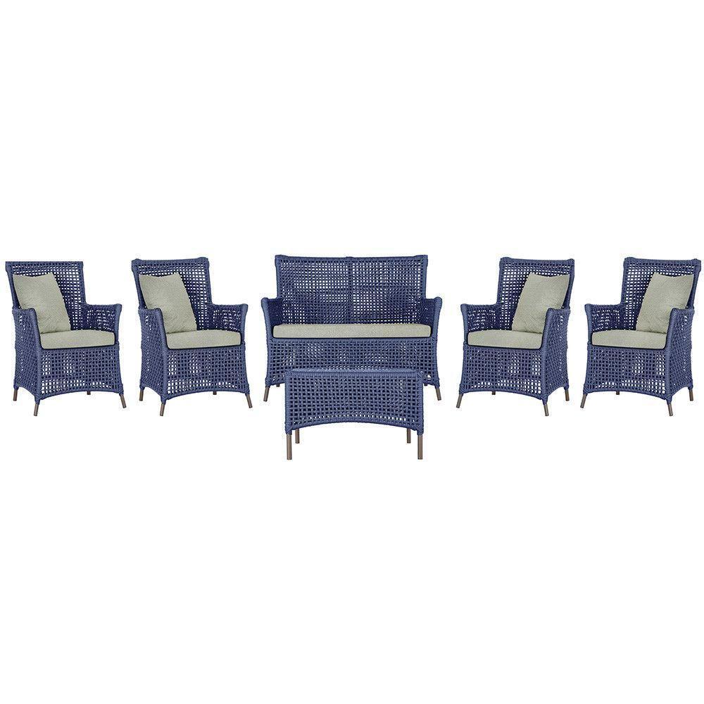 Jogo Sofá 4 Poltronas E Mesa Igapó Marrom E3 Trama Original Azul - 1