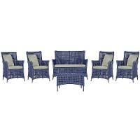 Jogo Sofá 4 Poltronas E Mesa Igapó Marrom E3 Trama Original Azul - 1