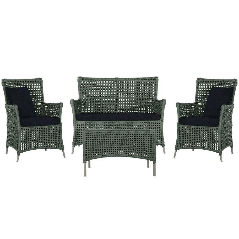 Jogo Sofá 2 Poltronas E Mesa Igapó Fendi E12 Trama Original Verde - 1