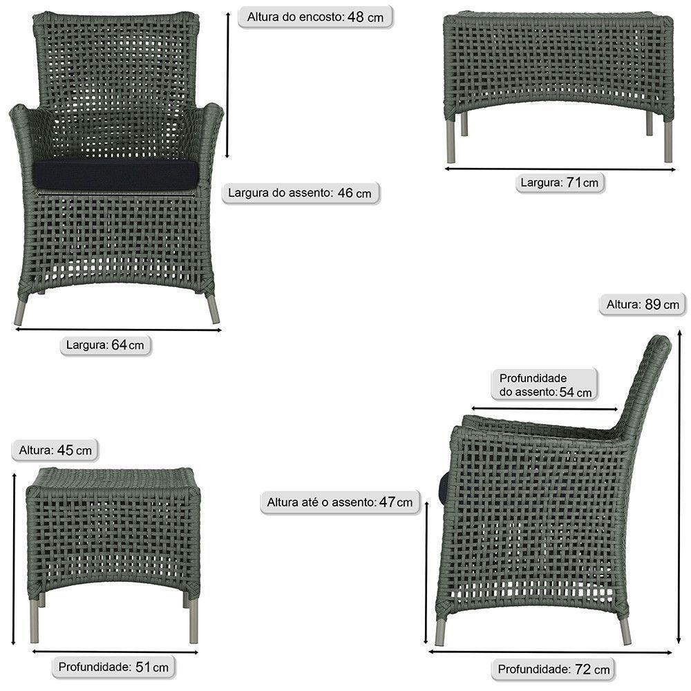 Jogo Sofá 2 Poltronas E Mesa Igapó Fendi E12 Trama Original Verde - 3