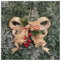 Kit 6 Enfeite Pendente Natalino Laço Dourado Com Brilho Natal 18cm - 2