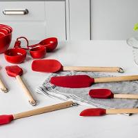Espátula Colher Bambu Silicone Cozinha Vermelho Kitchenaid
