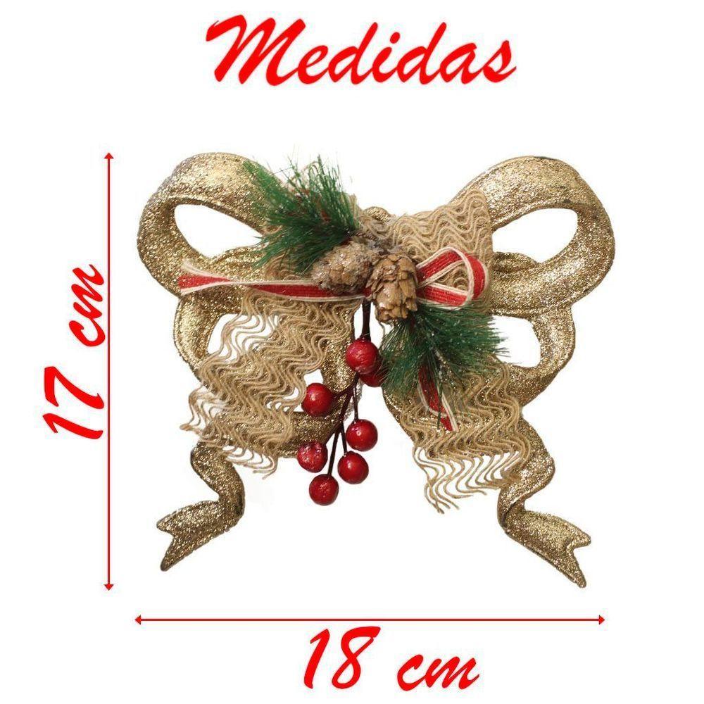 Kit 4 Enfeite Pendente Natalino Laço Dourado Com Brilho Natal 18cm - 1