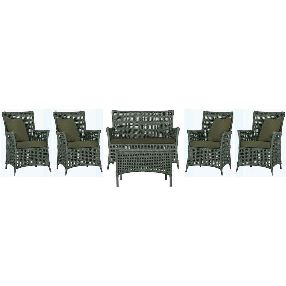 Jogo Sofá 4 Poltronas E Mesa Igapó Preta E13 Trama Original Verde - 1