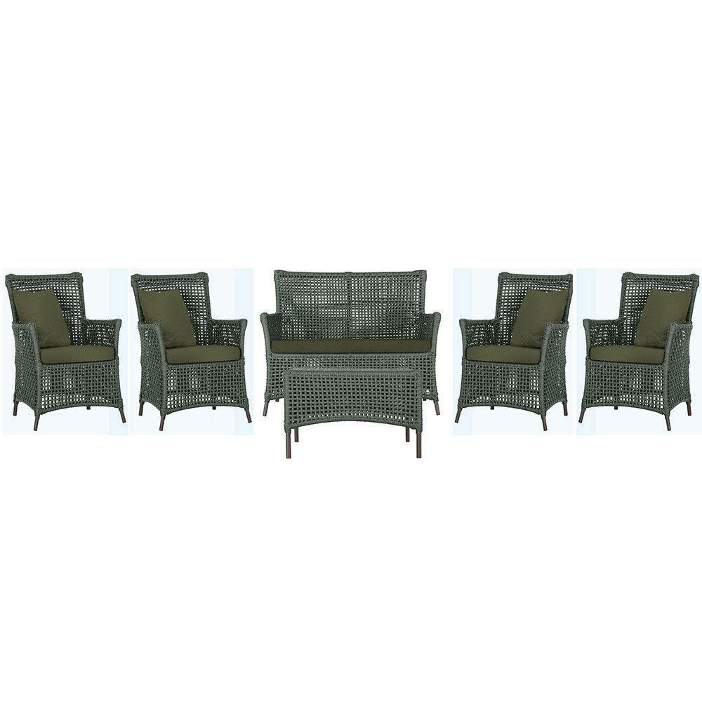 Jogo Sofá 4 Poltronas E Mesa Igapó Marrom E13 Trama Original Verde - 1