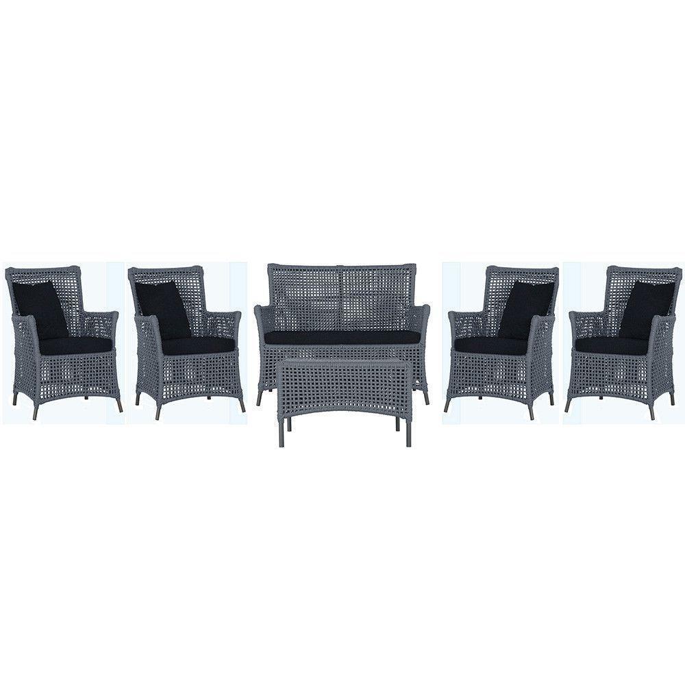 Jogo Sofá 4 Poltronas E Mesa Igapó Preta E12 Trama Original Prata - 1