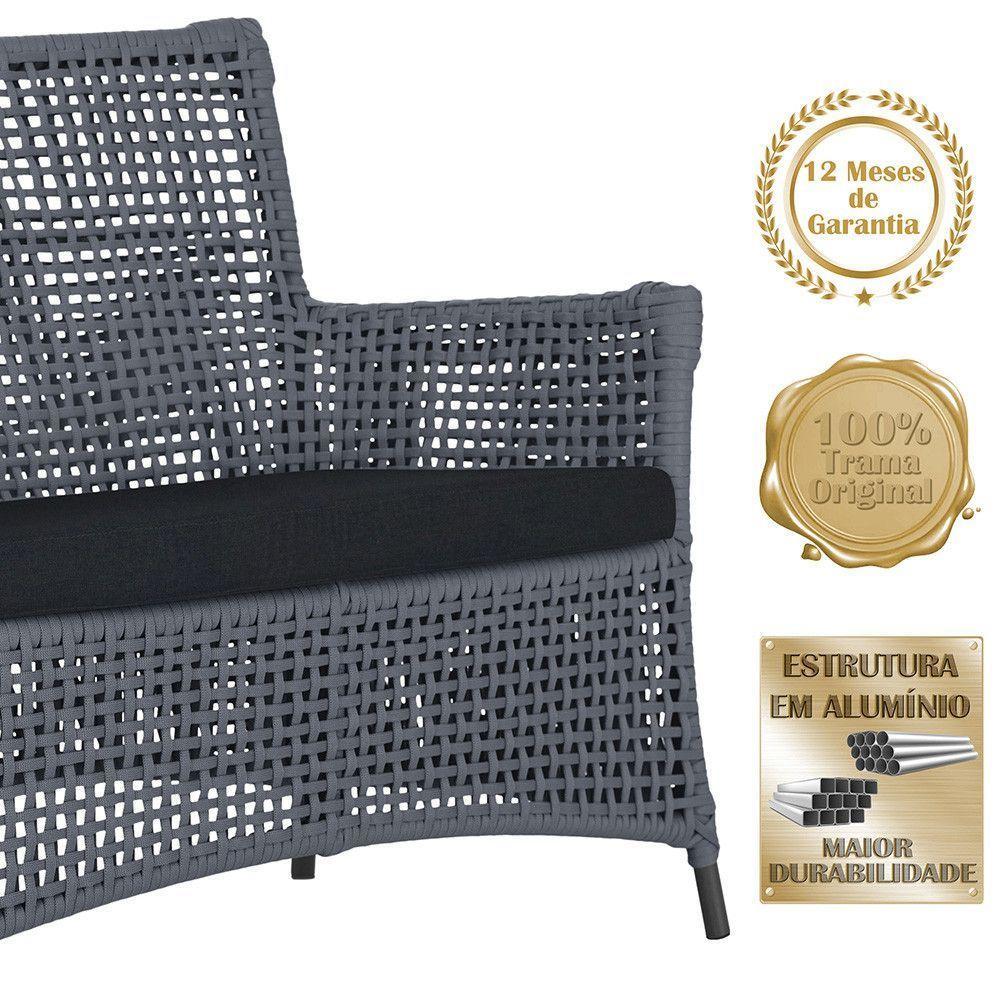 Jogo Sofá 4 Poltronas E Mesa Igapó Preta E12 Trama Original Prata - 4