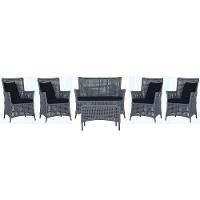 Jogo Sofá 4 Poltronas E Mesa Igapó Preta E12 Trama Original Prata - 1