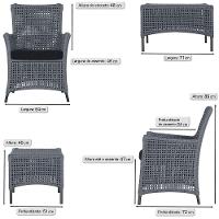 Jogo Sofá 4 Poltronas E Mesa Igapó Preta E12 Trama Original Prata - 3