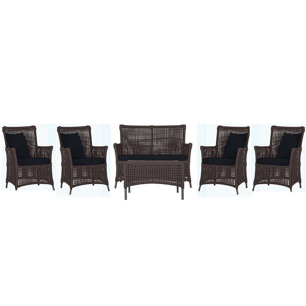 Jogo Sofá 4 Poltronas E Mesa Igapó Preta E12 Trama Original Marrom - 1