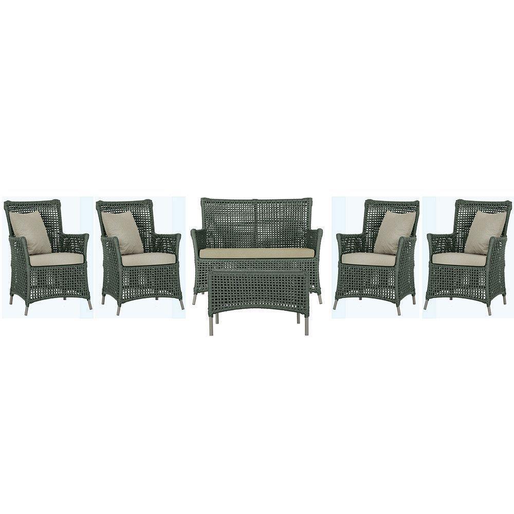 Jogo Sofá 4 Poltronas E Mesa Igapó Fendi E7 Trama Original Verde - 1