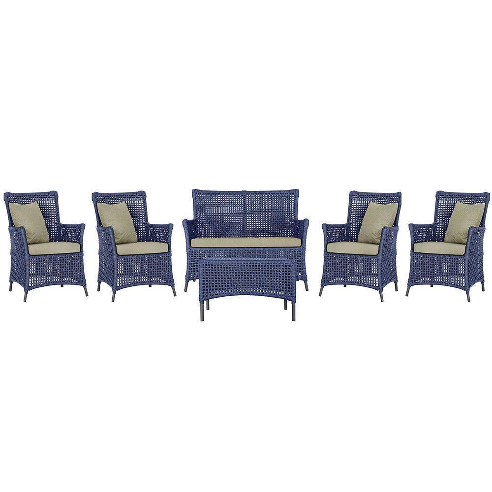 Jogo Sofá 4 Poltronas E Mesa Igapó Preta E7 Trama Original Azul - 1