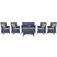 Jogo Sofá 4 Poltronas E Mesa Igapó Preta E7 Trama Original Azul - 1