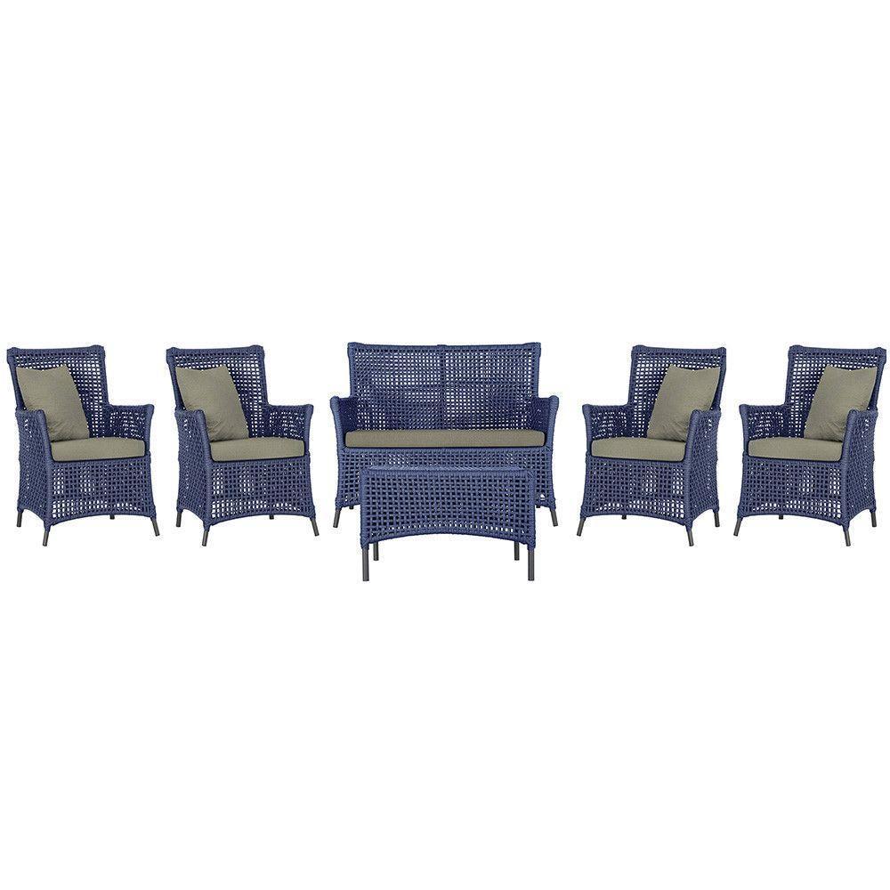 Jogo Sofá 4 Poltronas E Mesa Igapó Preta E8 Trama Original Azul - 1