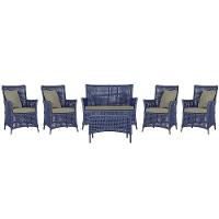 Jogo Sofá 4 Poltronas E Mesa Igapó Preta E8 Trama Original Azul - 1