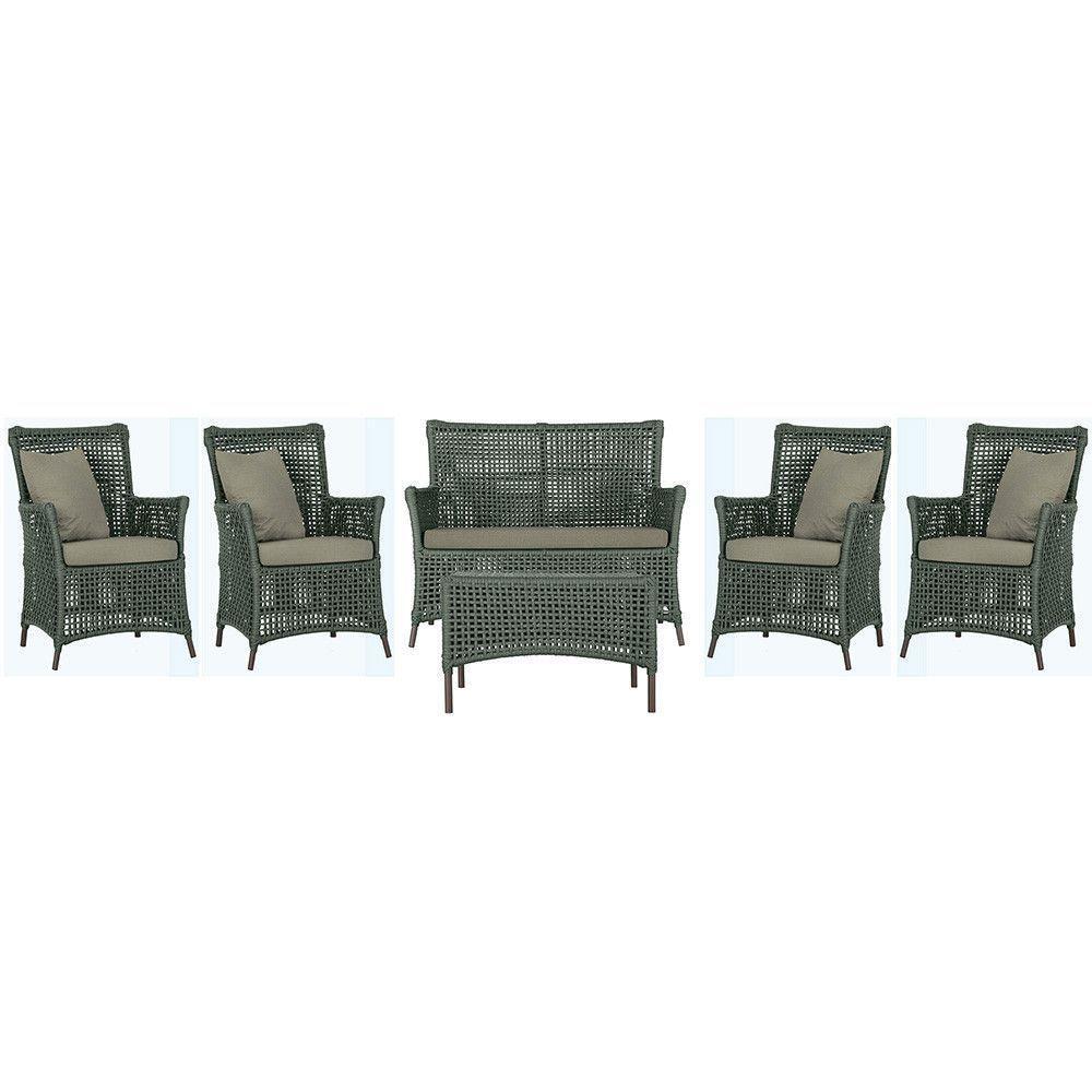 Jogo Sofá 4 Poltronas E Mesa Igapó Marrom E8 Trama Original Verde - 1