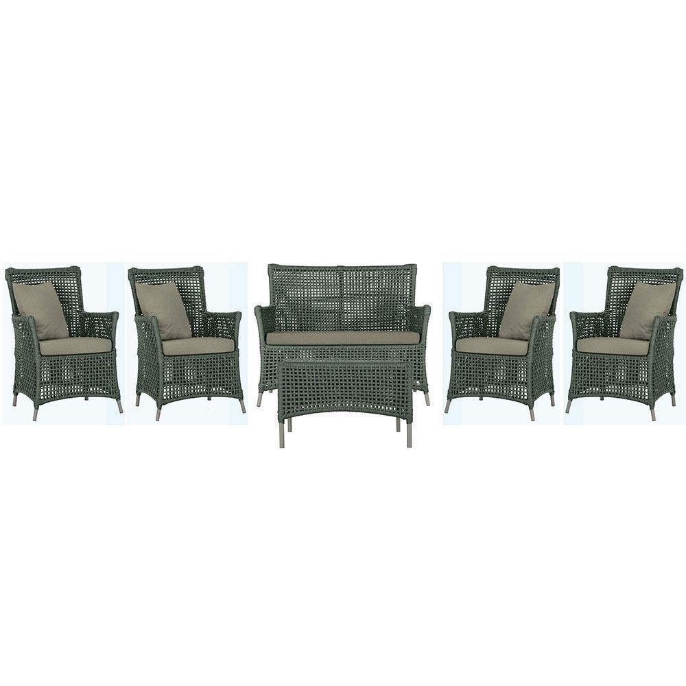 Jogo Sofá 4 Poltronas E Mesa Igapó Fendi E8 Trama Original Verde - 1