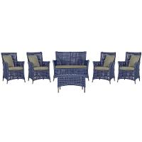 Jogo Sofá 4 Poltronas E Mesa Igapó Marrom E8 Trama Original Azul - 1