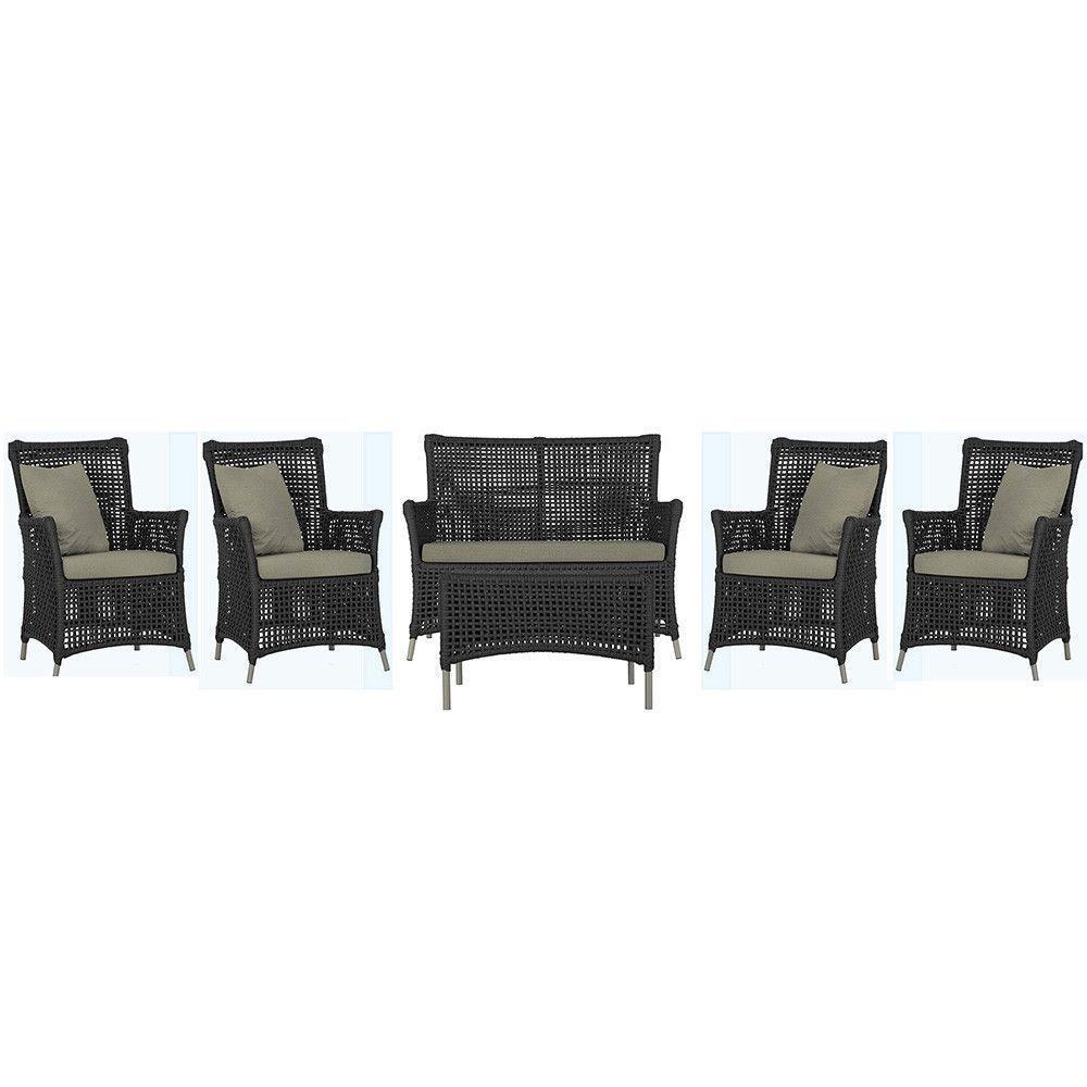 Jogo Sofá 4 Poltronas E Mesa Igapó Fendi E8 Trama Original Preto - 1